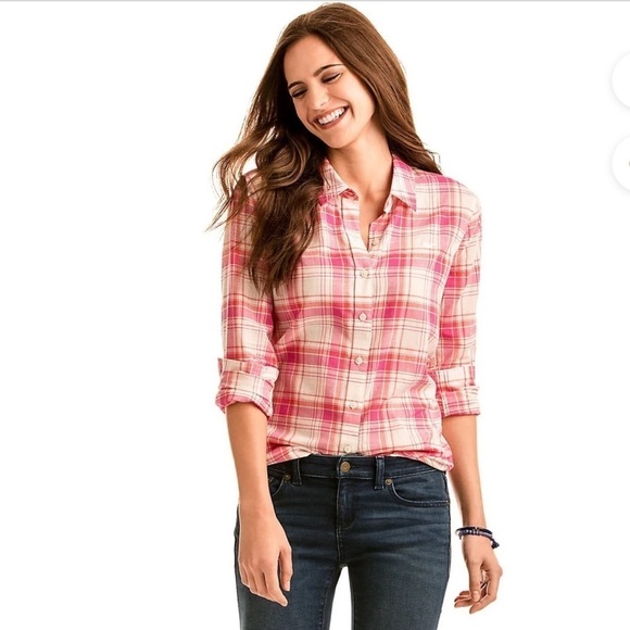 VINEYARD VINES RESORT PLAID RELAXED BUTTON DOWN BRIGHT PINK SIZE 8 - Picture 2 of 10